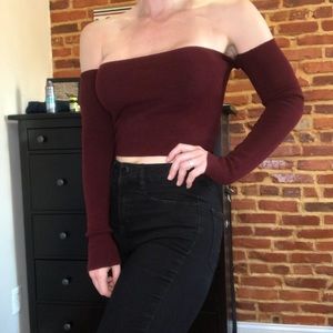 Off the shoulder cropped sweater